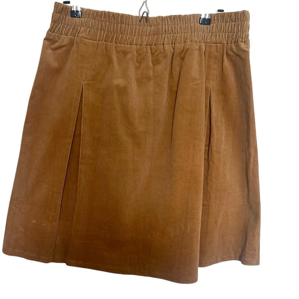 Shaotos Women's Maternity‎ Corduroy Pleated Pull Up Skirt Tan Size Large